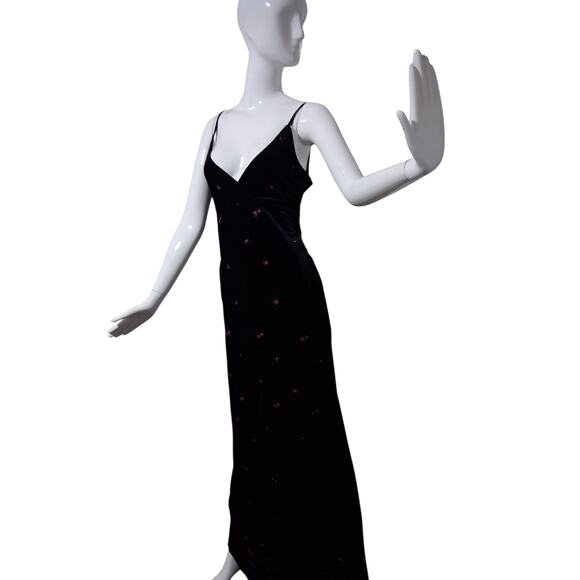 Y2K Vintage Velvet Women size XL Floral  Embroidered Whimsigoth Fairy Maxi Dress - Picture 5 of 12